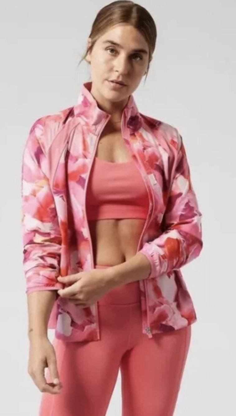 ATHLETA Run with It pink orange painted energy abstract zip up athletic jacket